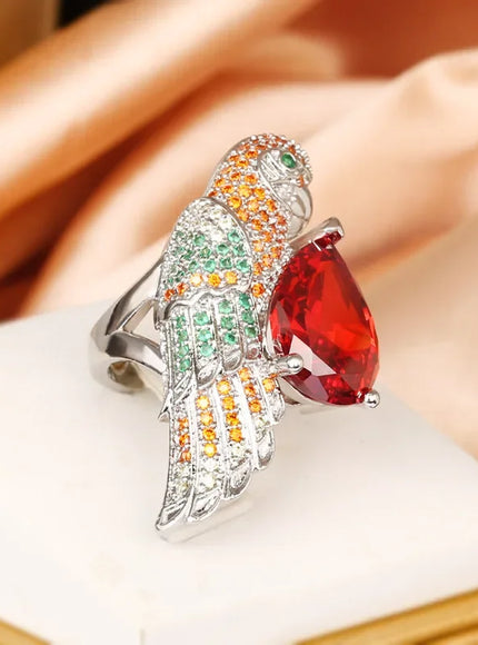 KissIcon Silver Plated Ring for Women - Hummingbird Zircon