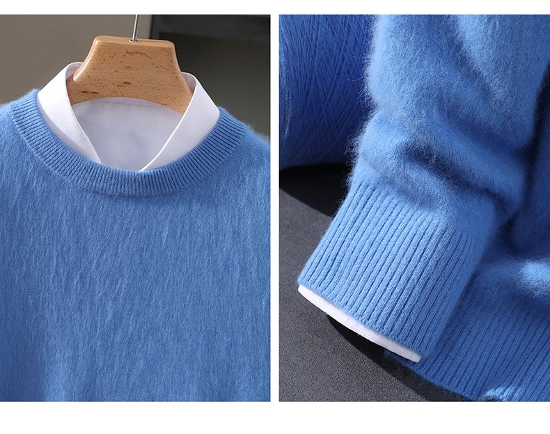 Autumn Winter New Men's Sweater Round Neck Loose Pullover Knitted Sweater Casual Solid Color Thickened 100% Mink Cashmeresweater