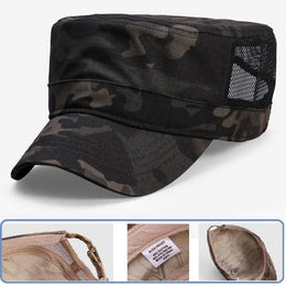 Men's Camouflage Flat Top Baseball Cap, Outdoor Sports Caps, Tactical Dad Hat, Casual Cadet, Trucker Hats