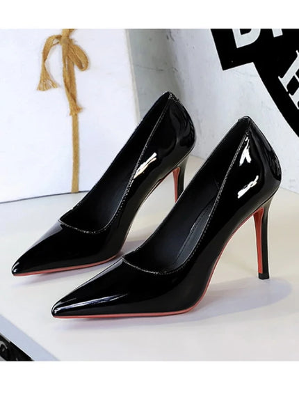 Fashionable Simple Slim Heels High Heels Glossy Patent