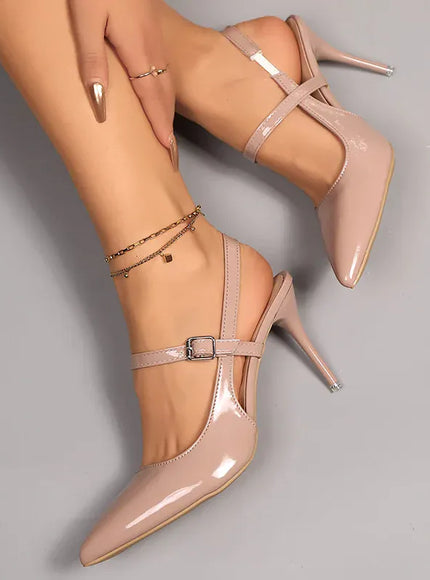 Patent Leather Black Super High Heels Sandals for