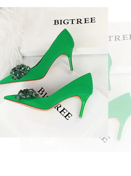 Rhinestones Women Pointed Toe Shallow Mouth Pumps Crystal