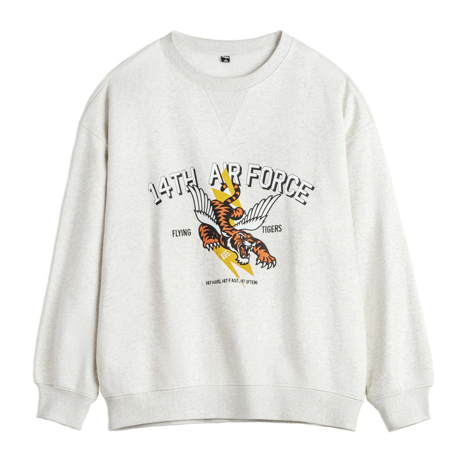 Maden Men's Vintage Print Sweatshirt Light Grey Loose Fit Knit Pullover Long Sleeve Round Neck Casual Top for Spring and Autumn