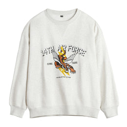 Maden Men's Vintage Print Sweatshirt Light Grey Loose Fit Knit Pullover Long Sleeve Round Neck Casual Top for Spring and Autumn