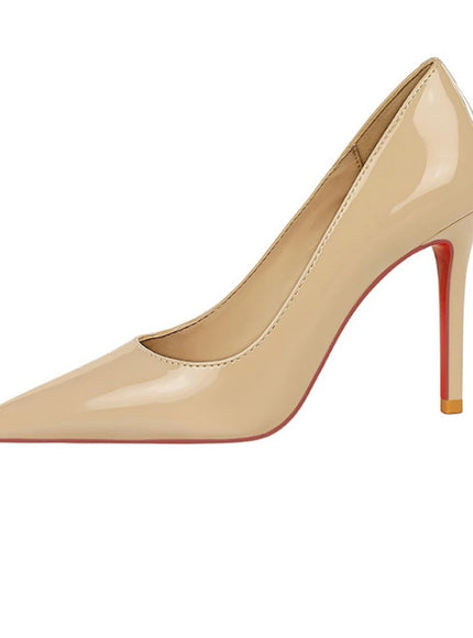 Fashionable Simple Slim Heels High Heels Glossy Patent