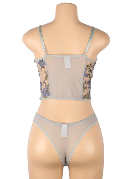 Plus Size Romantic Butterfly Women Bra and Panties Erotic Embroidery Underwear Set Erotic Sexy Lingerie Set