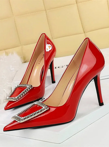 Woman 10cm High Heels Patent Leather Shallow Mouth