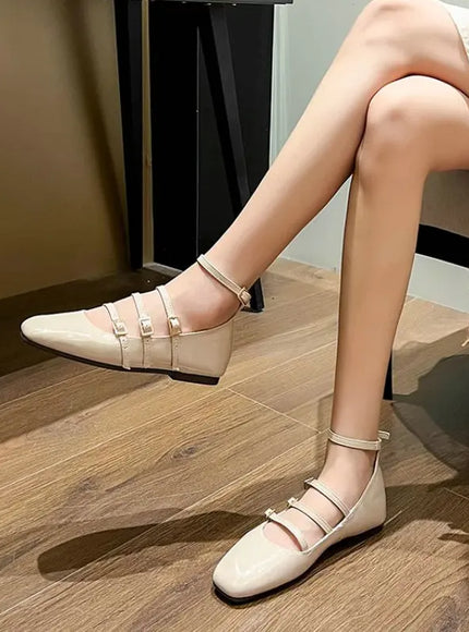 Flat Shoes for Women Retro French Black Mary
