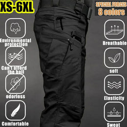 KissICON M / black 6XL Plus Size Mens Waterproof Tactical Cargo Outdoor Pants