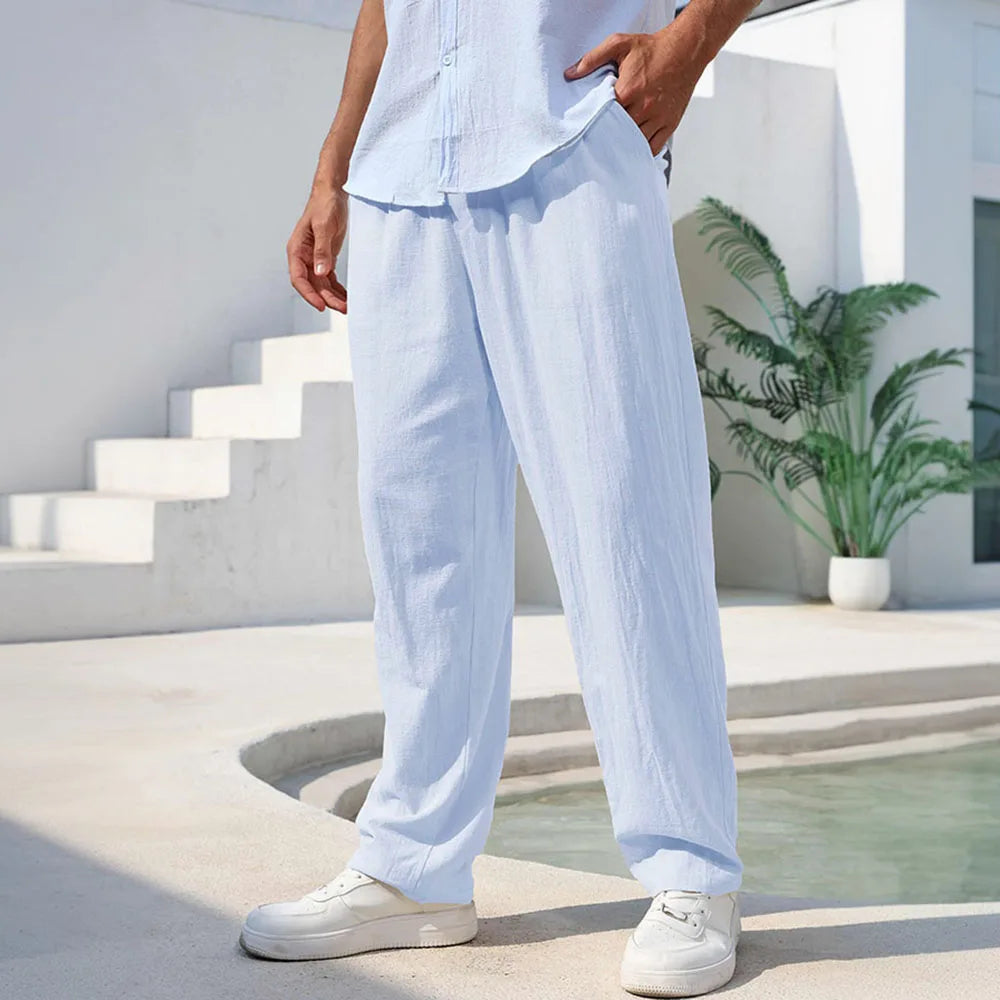 Men's Cotton Linen Pants Straight Leg Lightweight Breathable Comfortable Trousers Beach Style Solid Color Casual Cozy Sweatpants
