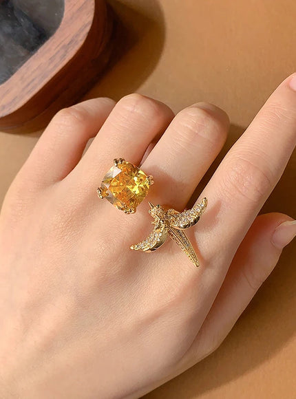 KissIcon 2025 Adjustable CZ Bird Ring For Women - Sparkling