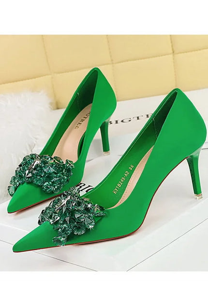 Rhinestones Women Pointed Toe Shallow Mouth Pumps Crystal