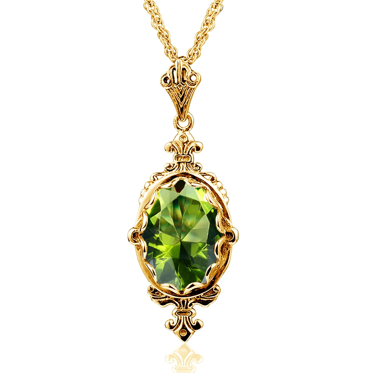 Summer Oval Green Peridot Pendant Necklace Yellow Gold Jewelry For Woman Stone Jewellery Luxury Lover Gift