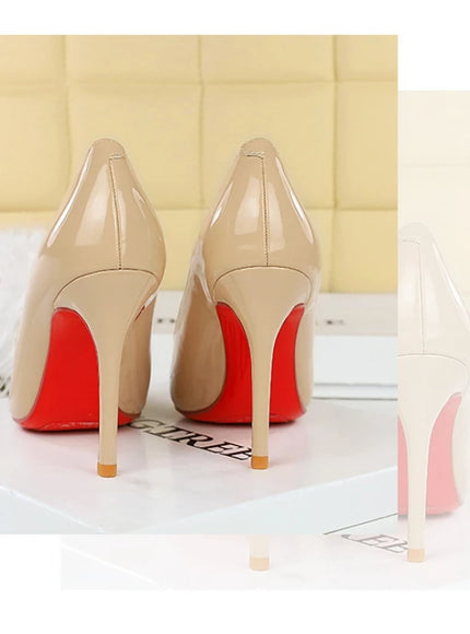 Fashionable Simple Slim Heels High Heels Glossy Patent