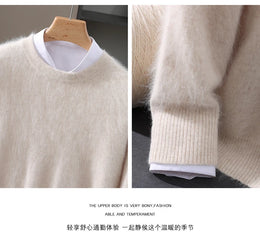 Autumn Winter New Men's Sweater Round Neck Loose Pullover Knitted Sweater Casual Solid Color Thickened 100% Mink Cashmeresweater