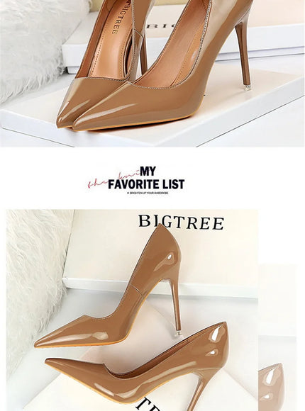 Fashion Simple Patent Leather Thin High Heel Women