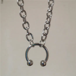 Hip Hop Punk Sliver Color Stainless Steel Geometry Pendant Chunky Chain Choker Necklace For Men Women Gothic Y2K Grunge Jewelry