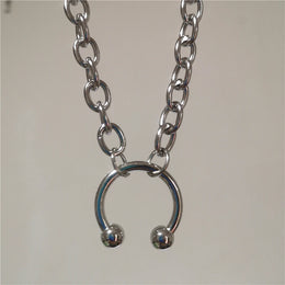 Hip Hop Punk Sliver Color Stainless Steel Geometry Pendant Chunky Chain Choker Necklace For Men Women Gothic Y2K Grunge Jewelry