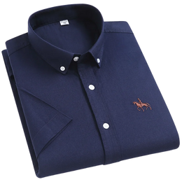 100% Cotton Oxford Shirt Men's Summer short sleeved Sleeve Embroidered Horse Casual Without Pock et Solid Shirt Plus Size S-6XL