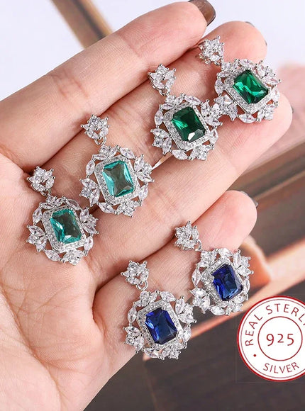 KissIcon Silver Plated Earrings - Green Blue Zircon Sparkle