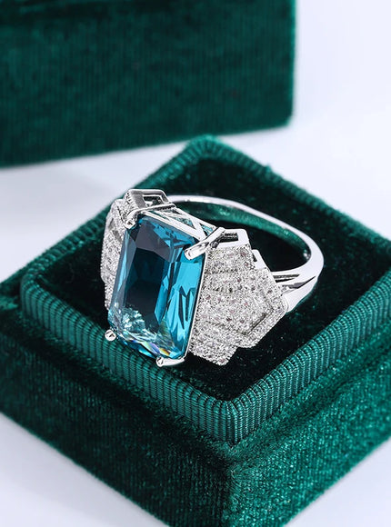 Kiss Icon Stylish S925 Silver Ring For Women Blue Zircon