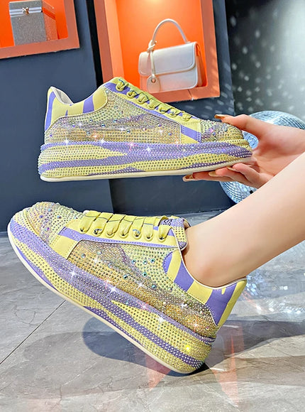 Luxury Leather Shoes Fashion Platform Shoes Platforms Designer Sneakers Tide Shine Bling Rhinestone Shoes  Zapatos De Mujer