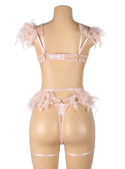 Plus Size Luxury Feather Edge women lingerie sets pajama sets Bra and Panties Set for woman young ladies garters from M-5XL