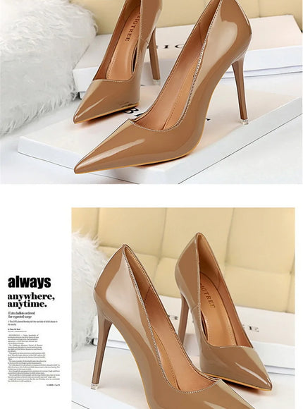 Fashion Simple Patent Leather Thin High Heel Women