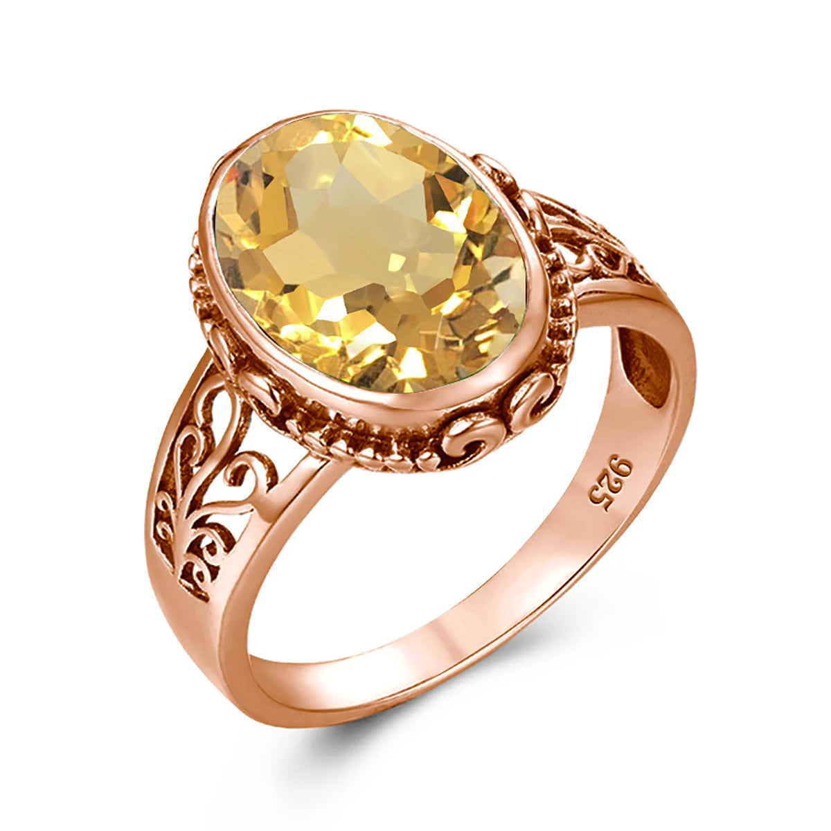 Yellow Gold Citrine Ring For Women 10*14mm Oval Cut Stone Art Deco Luck Birthstone Jewelry Trending Luxury Wedding Party Gift