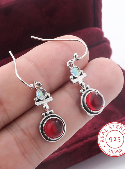 Vintage 925 Silver Earrings for Women Anniversary Gift with Red Zircon Jewelry Premium Earring drop earrings fashion jewelry