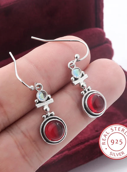 Vintage 925 Silver Earrings for Women Anniversary Gift with Red Zircon Jewelry Premium Earring drop earrings fashion jewelry