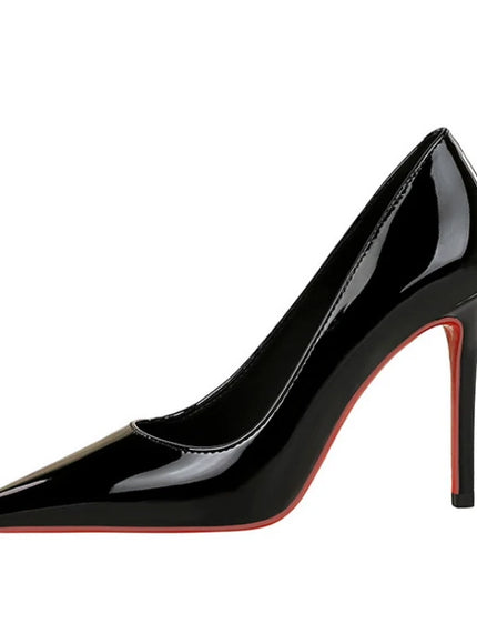 Fashionable Simple Slim Heels High Heels Glossy Patent