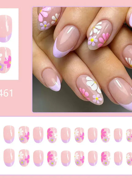 KissIcon Short Almond Press-On Nails Floral Tip -