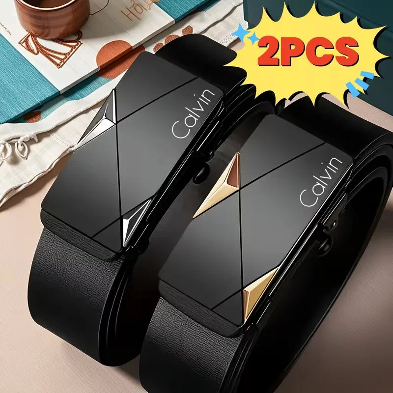 2PC Belts Famous Brand Belt Men Mens Belts Quality Luxury Leather Belt For Men Belt Male Strap Male Metal Automatic Buckle