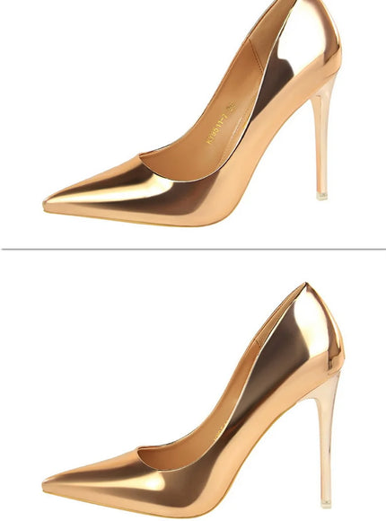 Fashion Metal Women Patent Leather Shallow Mouth Thin