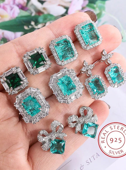 KissIcon 925 Sterling Silver Earrings -Green Zircon Sparkle