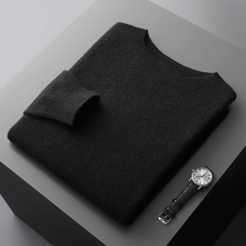 100% Merino Wool Sweater Man O-neck Basic Wool Pullover Autumn Winter Long Sleeve Soft Warm Jumper Smart Casual Knit Popular Top