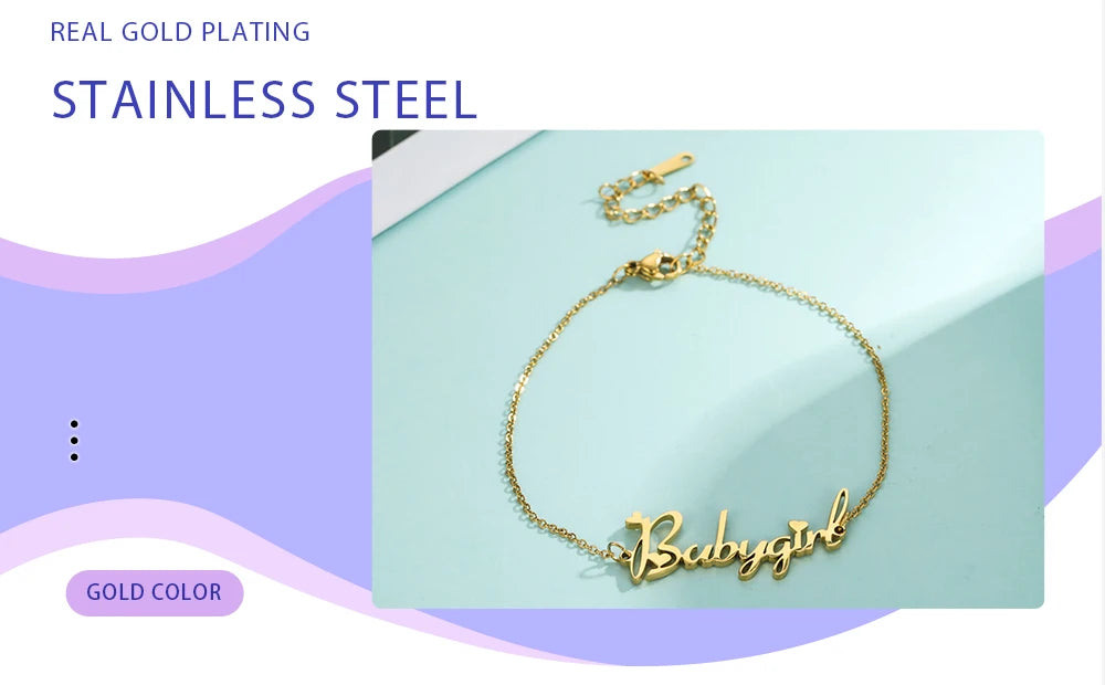 Letter Text Custom Name Bracelet For Women Men Personalized Gold Color Anklet Family Gift Stainless Steel Chain Pendant Jewelry
