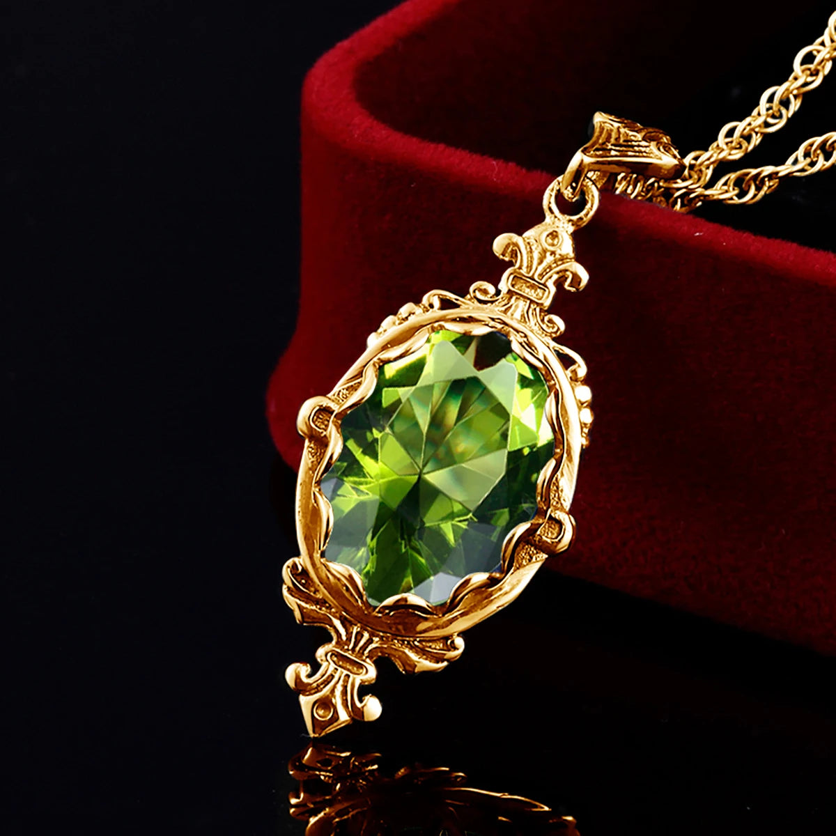 Summer Oval Green Peridot Pendant Necklace Yellow Gold Jewelry For Woman Stone Jewellery Luxury Lover Gift