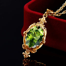 Summer Oval Green Peridot Pendant Necklace Yellow Gold Jewelry For Woman Stone Jewellery Luxury Lover Gift