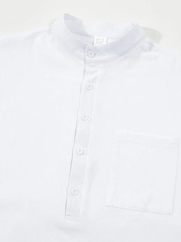 2025 Autumn Cross-Border Men's Cotton and Linen Stand Collar Short Sleeved Shirt, Loose Casual Henley Shirt for Men