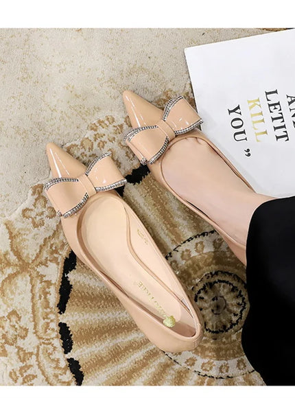 New Fashion Street Style Patent Leather Rhinestone Butterfly-knot