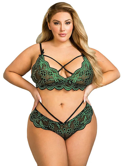 plus size sexy lingerie lace cross band embroidery decoration sexy bra panties lingerie set wholesale from M-5XL