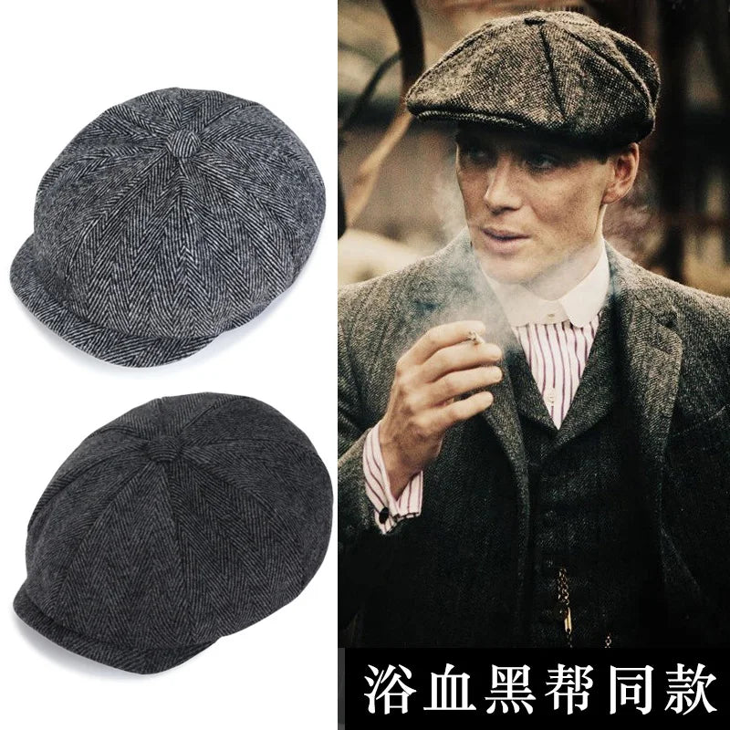 Men's Tweed British Newsboy Hat Herringbone Gatsby Hat Street Hats Octagonal Brim Hat Four Seasons Hip Hop Beret Painter Hat
