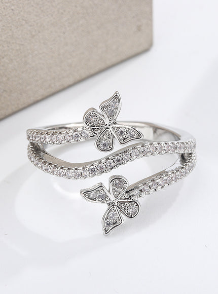 Kiss Icon Butterfly Zircon Ring - 925 Silver Plated Elegance