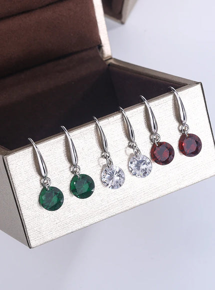 Exquisite S925 Silver Earrings for Women Fashion Color Zircon Earrings Red Green White Jewelry Earrings Silver Jewelry