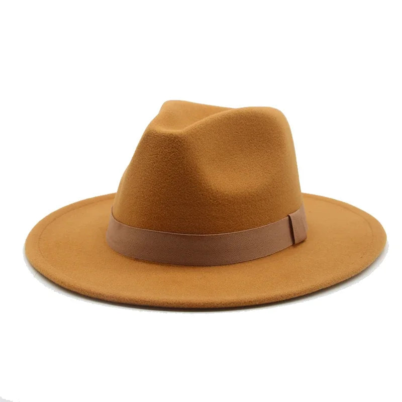Fedora Hat Women Winter Hats for Women Ribbon Band Men's Hat Wide Brim Classic Beige Wedding Church Bowler New Cap Chapeau Femme