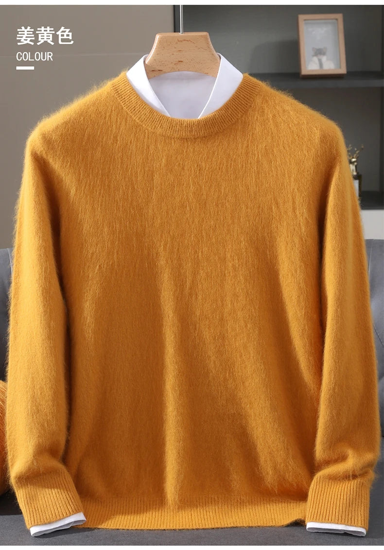 Autumn Winter New Men's Sweater Round Neck Loose Pullover Knitted Sweater Casual Solid Color Thickened 100% Mink Cashmeresweater