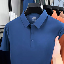 Men's Seamless Polo Shirt - Breathable Nylon-Spandex Blend, Reinforced Collar & Matching Buttons (12 Colors, M-4XL)