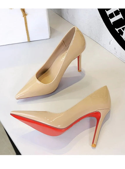 Fashionable Simple Slim Heels High Heels Glossy Patent